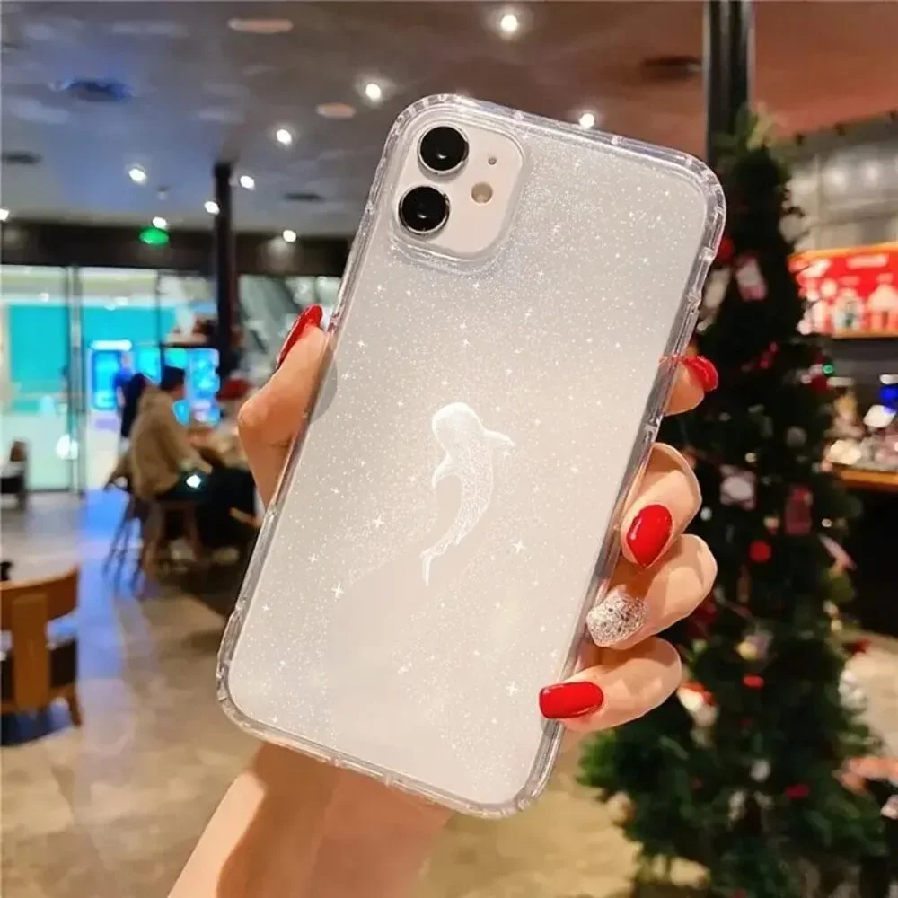 Apple iPhone 16 Pro/Max Clear Glitter Dolphi phone case